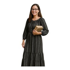 Terra & Sky Black Gray Stripe Maxi Dress – Size 14W (1X) – NWT